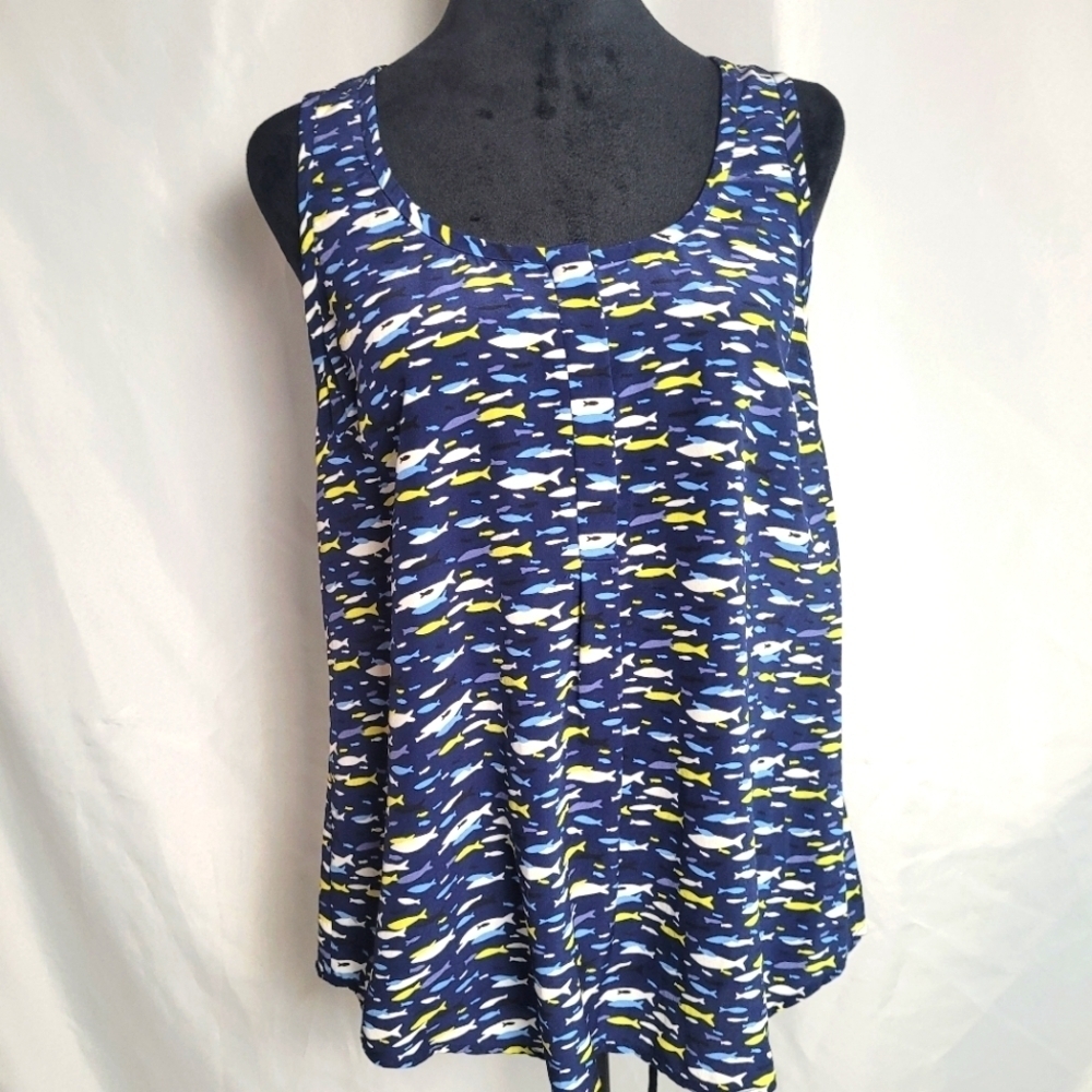 Joie Kaira Nautical Fish Print 100% Silk Sleeveless Tank Top Women's Size S